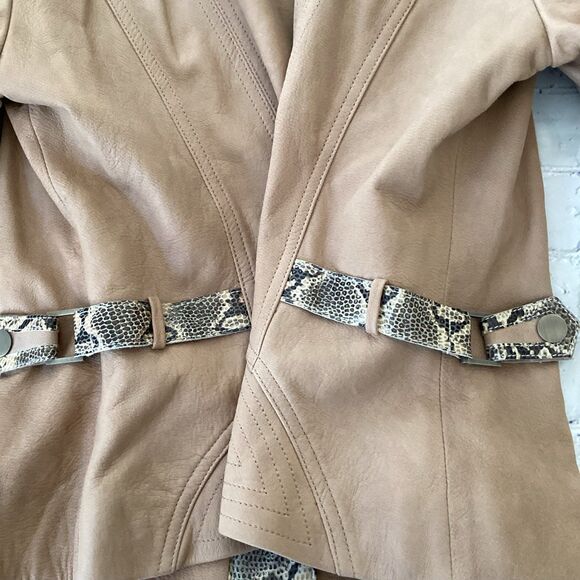 Etcetera Jacket Women’s Size 14 Tan 100% Leather with Faux Snakeskin Accents - Picture 12 of 12